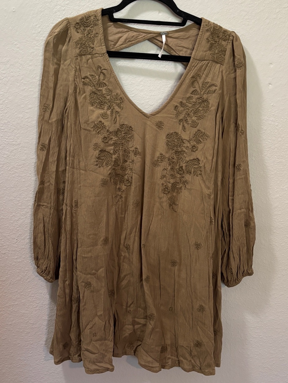Free People Sweet Tennessee Dress Army Green Boho Embroidered Size XS